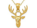 14K Yellow Gold Deer Head Buck Pendant Necklace with Chain